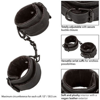 California Exotics - Boundless - Fully Adjustable BDSM Wrist Cuffs with Pivoting Design and Vegan Leather Lining