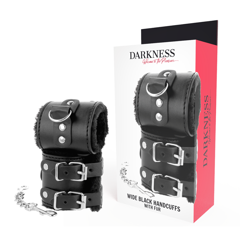 Darkness Bondage - Adjustable Black Leather Handcuffs with Padding