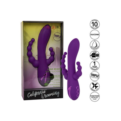 California Exotics - Long Beach Bootylicious Triple Action Vibrator - Waterproof &amp; Rechargeable, Body Safe Silicone, Purple