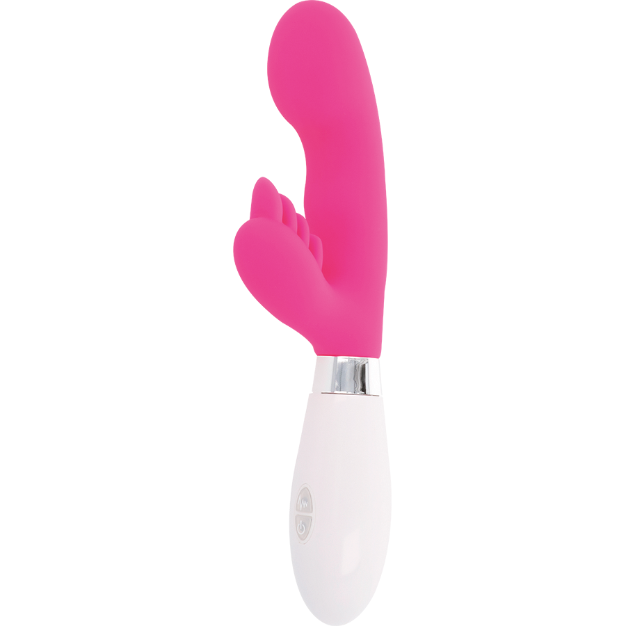 Glossy - Elvis Rabbit Pink, Silicone Vibrator with 10 Functions, 12cm, Works with 2 AAA Batteries