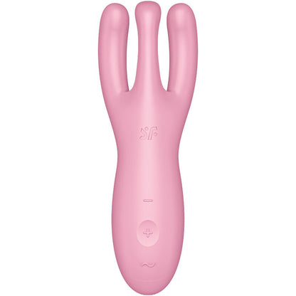 Satisfyer Threesome 4 Clitoris Vibrator with 3 Powerful Motors, 12 Programs, Satisfyer Connect App - Pink, Waterproof, Soft Silicone