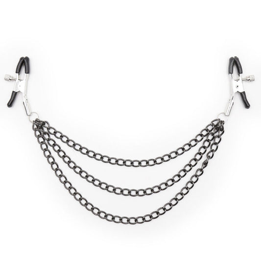 Ohmama Fetish - Triple Jewel Black Chain Nipple Clamps