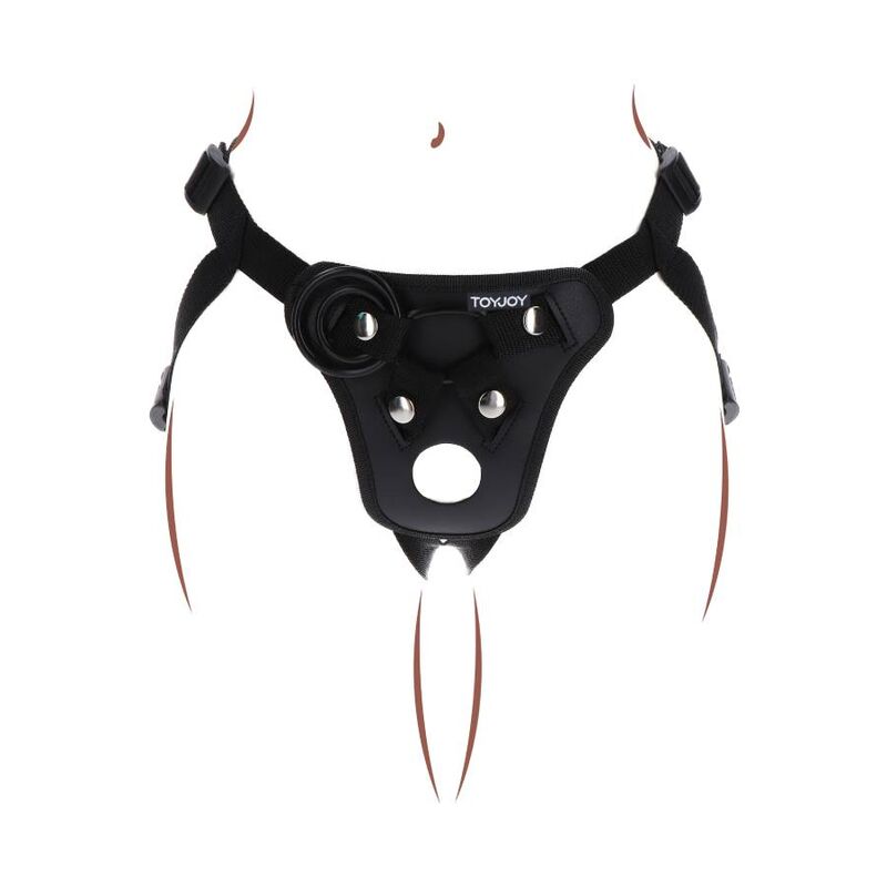 Get Real - Strap-On Black Pleasure Harness, Soft Adjustable Harness With 3 Silicone Rings