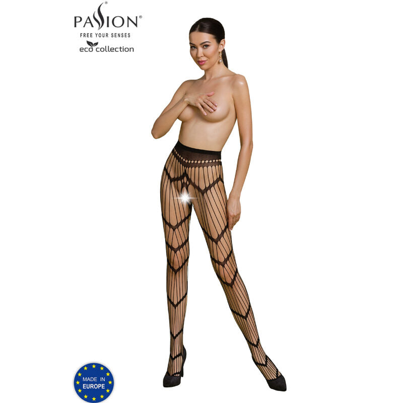 Passion Woman Garter &amp; Stock - Bodystocking Eco S006 Black from the Eco Collection