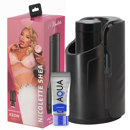 Kiiroo Keon + Feel Nicolette Shea Stroker + Aqua Quality Lube 50 Ml - Interactive Male Masturbator with Nicolette Shea Stroker and Quality Lube 