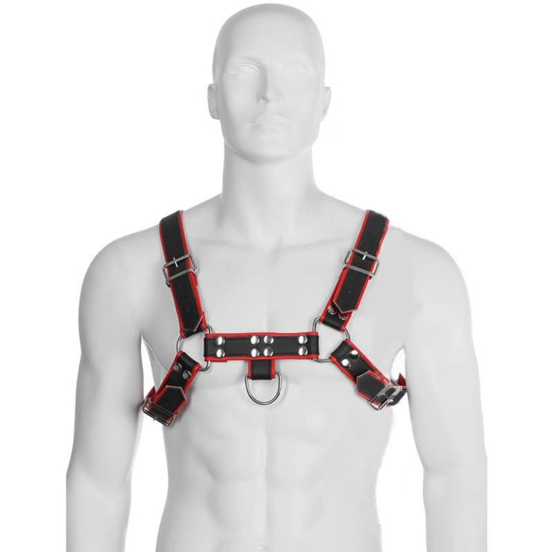 Leather Body - Leather Body with Chain III Black / Red (For Men, One Size and Adjustable from S to XL)