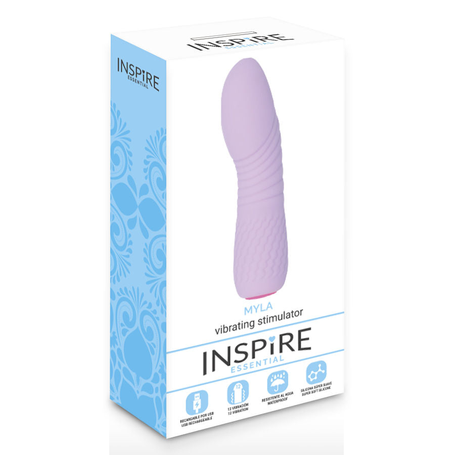 Inspire Essential - Myla Light Purple, Rechargeable Vibrator, 12 Vibration Functions, Water Resistant, Hypoallergenic Silicone, Vibration Pattern Memory, Stylish and Ergonomic