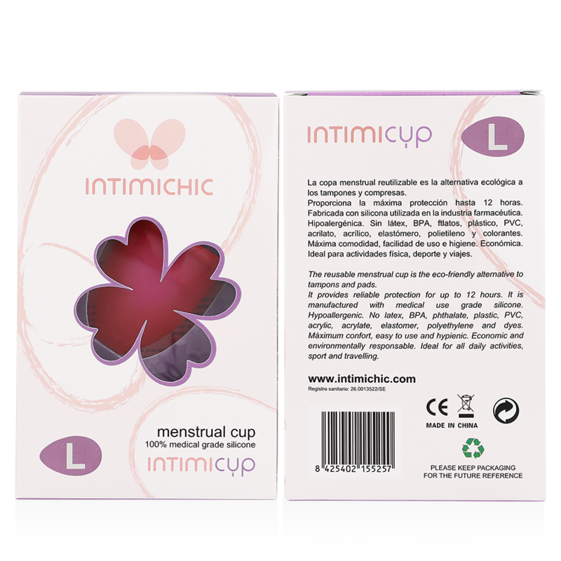 Intimichic - Silicone Menstrual Cup, Size L, Reusable and Hypoallergenic