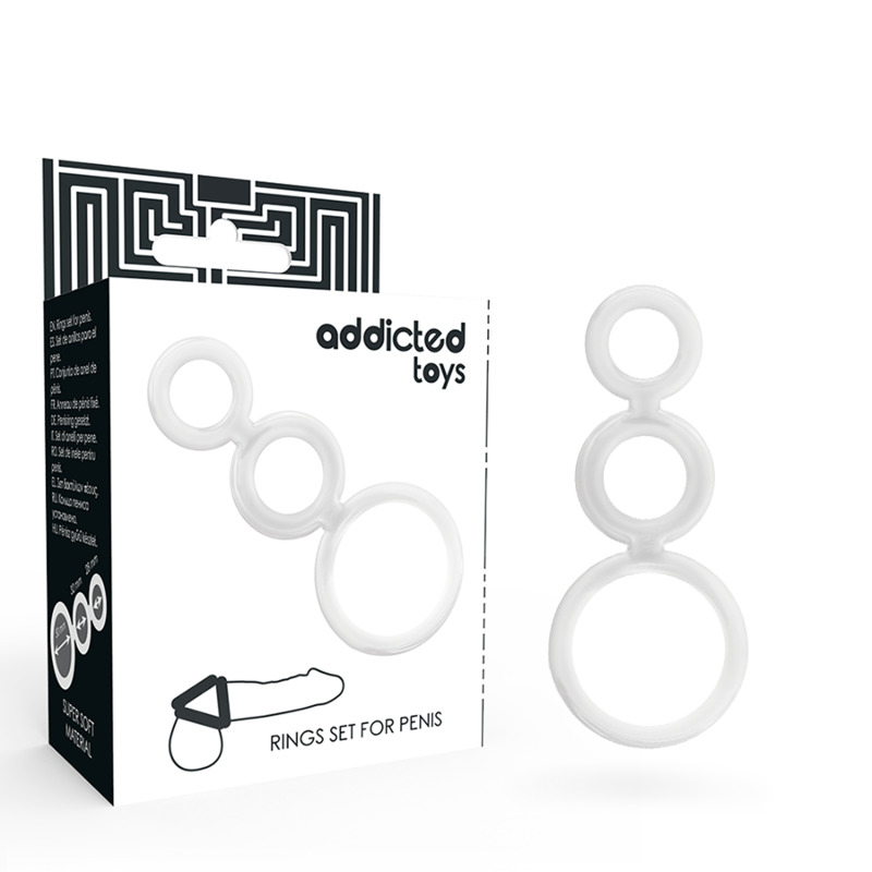 Addicted Toys Transparent Penis Rings Set, 3-Pack Penis Rings, Various Measures, Prevent Premature Ejaculation