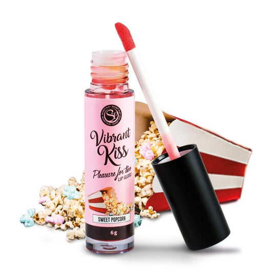 Secretplay - Lip Gloss Vibrant Kiss SWEET POPCORN 6 gr, 100% Edible, With Vibration Waves, Made in Spain