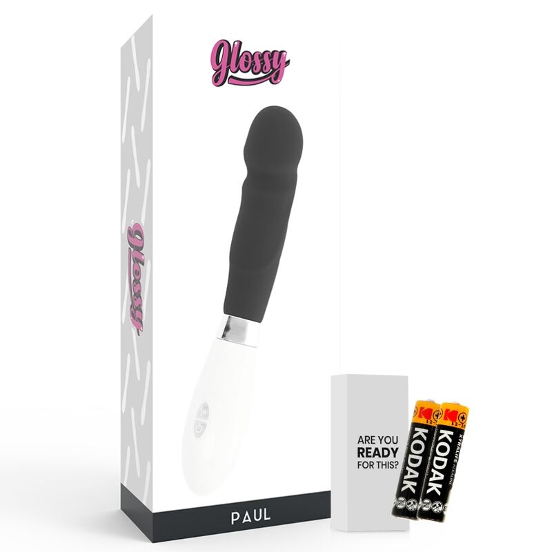 Glossy - Paul Vibrator Black, Realistic with 10 Functions, Total Length 12cm, Silicone Material, Works with 2 AAA Batteries