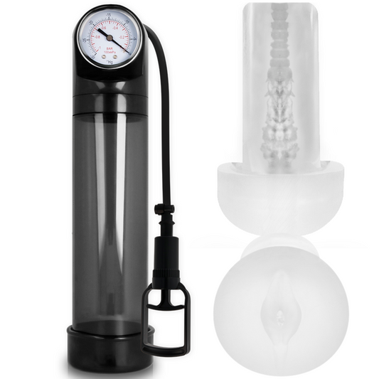 Pump Addicted - Penis Pump RX9 Black with Masturbator, Insertable Length 30 cm, Inner Diameter 6 cm, Material ABS + Silicone, Water Resistant, Phthalates Free