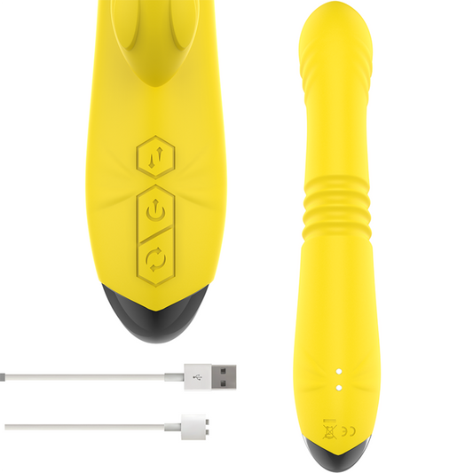 Intense Fun - Toky Multifunctional Rechargeable Up-Down Vibrator With Clitoris Stimulator Yellow, Dimensions: 24 x 4.4 cm (13 cm insertable)