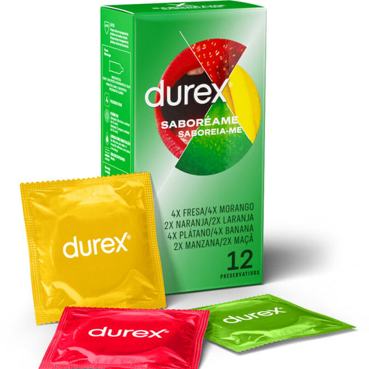 Durex Condoms - Flavored Condoms 12 Units, Fruit Flavors, Natural Latex, Various Colors and Flavors