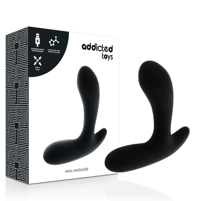 Addicted Toys Black Vibrating Anal Massager Toys, Rechargeable Prostate Massager, 30 Vibration Functions, 12.5cm Length