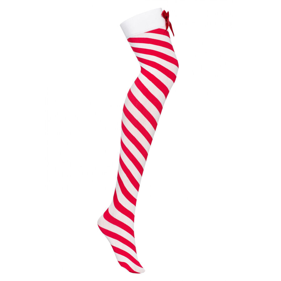 Obsessive Xmas - Red-White Striped Kissmas Stockings - S/M