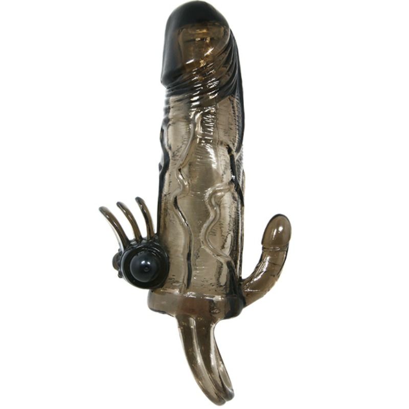 Baile For Him - Brave Man Clitoral And Anal Stimulation Double Bullet Black 16.5cm Realistic Penis Cover With Advanced Functions