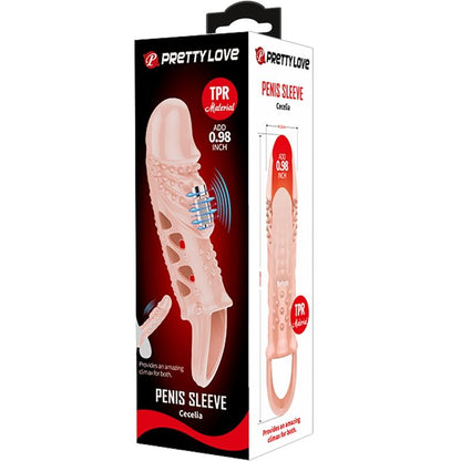 Pretty Love Cecelia Penis Sleeve Vibrator with Stronger Erection, TPR ABS, Flesh, Powered by 3 LR936 Batteries