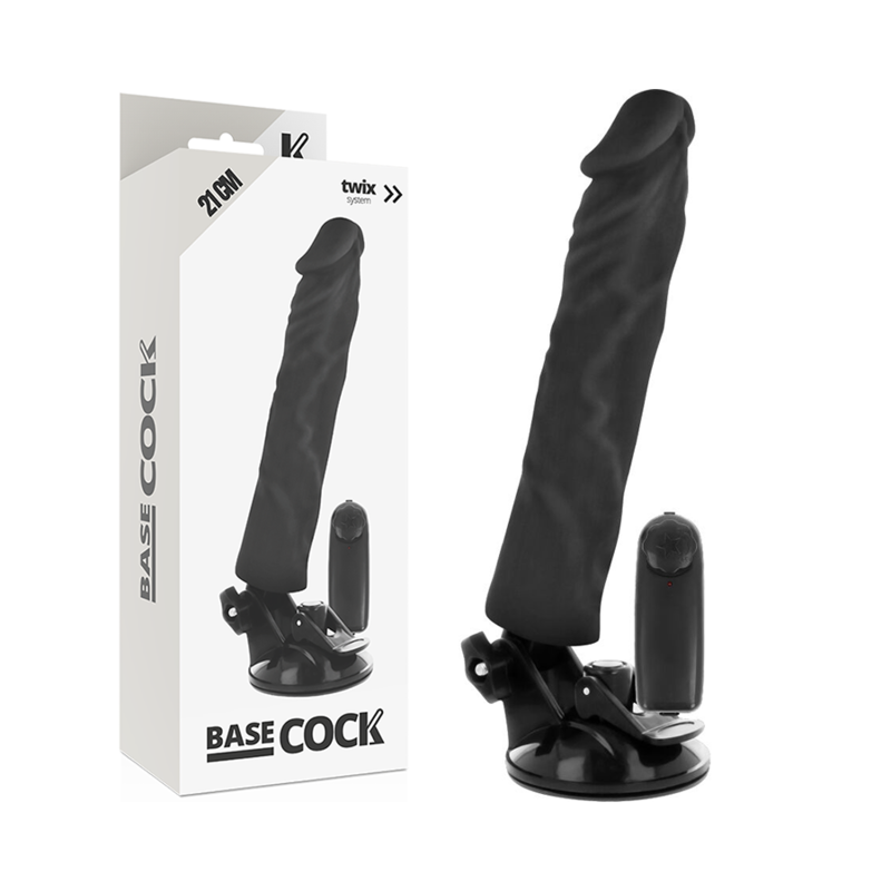 Basecock - Realistic Black Vibrator with Remote Control, 21 cm