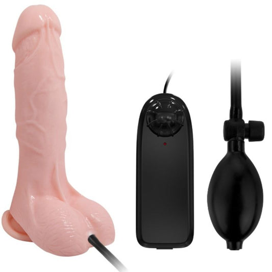 Baile Vibrators - Inflatable Dildo and Realistic Suction Cup Vibrator, TPR and ABS, Textured, Vibrating, 18.8cm