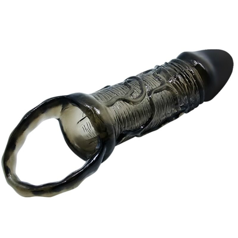 Baile For Him- Manșon Pentru Penis Din Silicon Cu Curele Negru 13,5 Cm