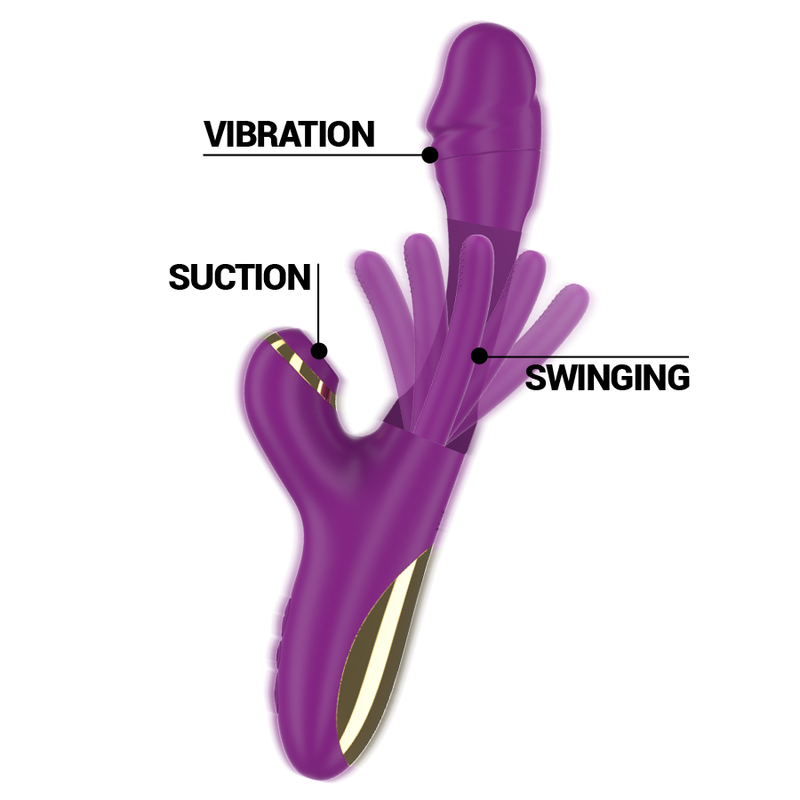 Intense Fun - Ateneo Rechargeable Multifunctional Vibrator, 3 Motors, Clitoral, Suction, Purple, 25 cm