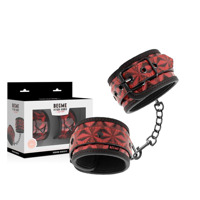 Begme Red Edition - Vegan Leather BDSM Handcuffs With Nickel Free Metal