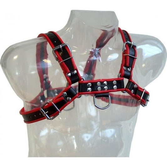 Leather Body - Leather Body with Chain III Black / Red (For Men, One Size and Adjustable from S to XL)