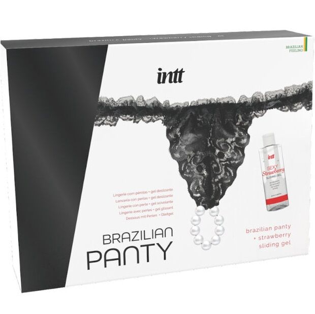 Intt Releases - Black Brazilian Panties With Pearls and Strawberry Lube Gel, 50ml