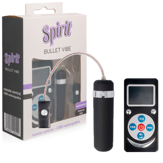 Spirit - Bullet Vibe Premium Black, 10 Vibration Modes, Water Resistant, No Flap, Rechargeable via USB, Bullet Dimensions: 6.5 x 1.8 cm