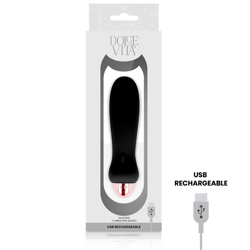 Dolce Vita - Five Black Rechargeable Vibrator with 7 Speeds, Soft Silicone, 12.4 cm Length