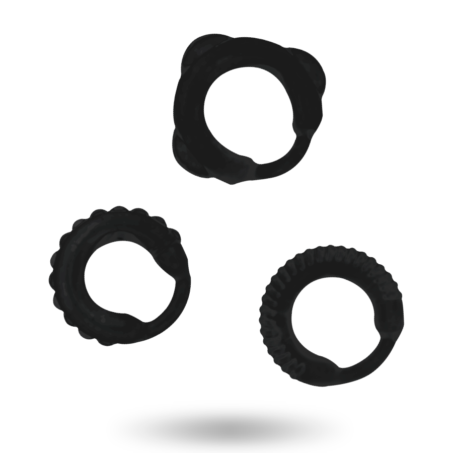 Addicted Toys C-Ring Set Black, Set of 3 Penis Rings, Various Measures, Prevents Premature Ejaculation