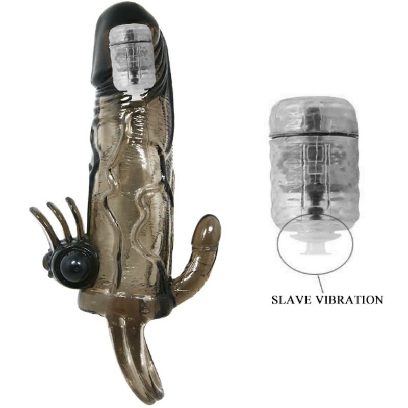 Baile For Him - Brave Man Clitoral And Anal Stimulation Double Bullet Black 16.5cm Realistic Penis Cover With Advanced Functions