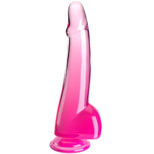 King Cock- Dildo Transparent Cu Testicule 19 Cm Roz