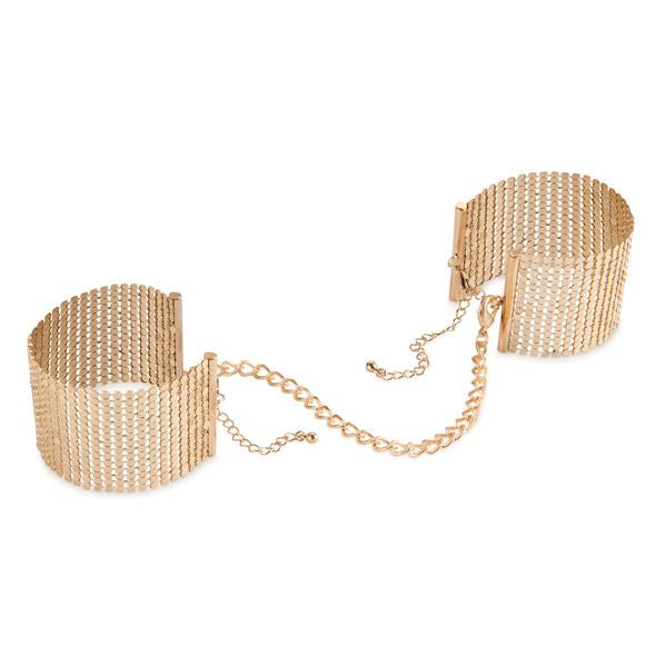 Bijoux Desire Metallique - Gold Handcuffs With Black Mesh Mesh For Bondage Games