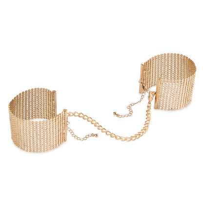 Bijoux Desire Metallique - Gold Handcuffs With Black Mesh Mesh For Bondage Games