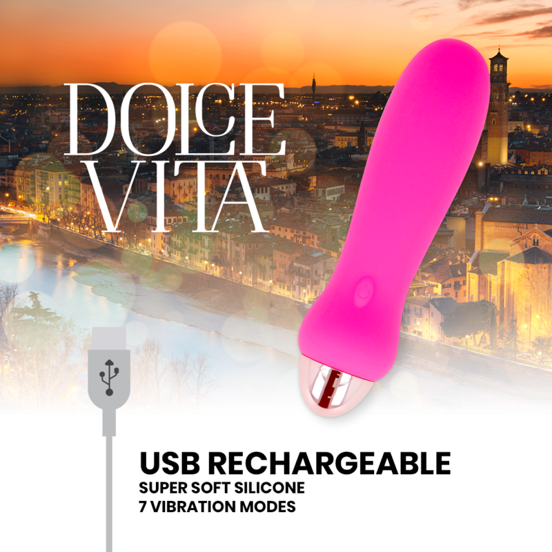 Dolce Vita - Five Pink Rechargeable Vibrator with 10 Vibration Modes, Soft Silicone, 12.4 cm Length