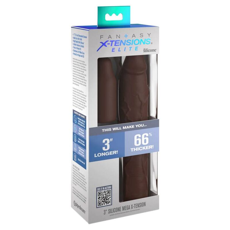 Fantasy X-Tensions 9" Penis Extender Sleeve + 3" Elite Silicone Butt Plug for Enhanced Performance - Color Brown