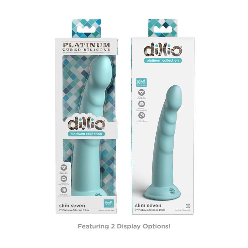 Dillio - Slim Seven Dildo 17.78 cm Green Silicone with Platinum