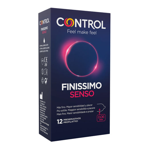 Control Condoms - Adapta Senso Condoms, 12 Pieces, Natural Latex, Special Design, Thin, Transparent, Width 54 mm