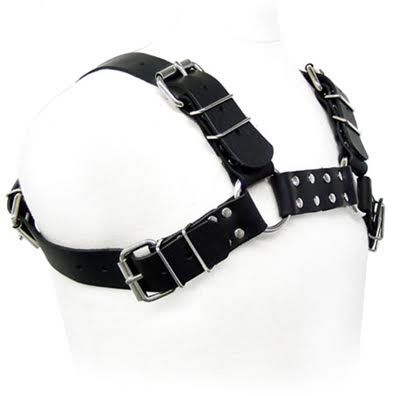 Leather Body - Adjustable Black Bull Leather Dog Harness for BDSM S/XL