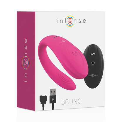 Intense Couples Toys - Bruno Vibrator With Remote Control, Double Pink, 10 Vibration Patterns, Medical Silicone, Rechargeable, Submersible IPX6, Dimensions: 62mm x 15.5mm x 36mm