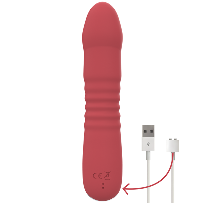 Intense Fun - Vibrator INTENSE - JUNI UP &amp; DOWN 10 Vibrations Red, Rechargeable, Silicone, 17.3 cm x 3.75 cm