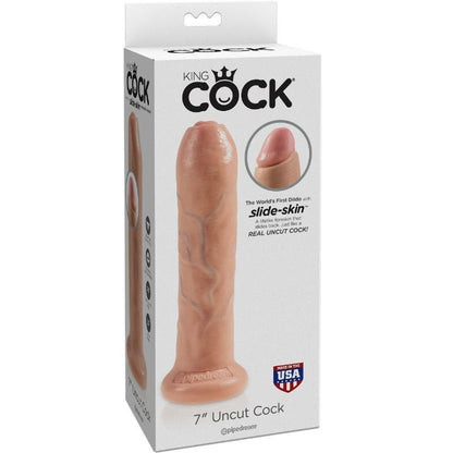 King Cock Realistic Dildo Realistic Uncut Flesh 21cm - Phthalate Free, Latex Free, Body Safe, Made in USA