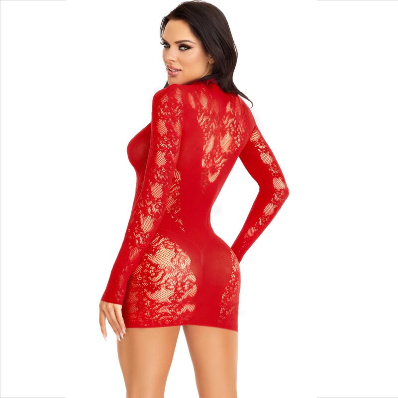 Leg Avenue Dresses - Red Lace Long Sleeve Mini Dress