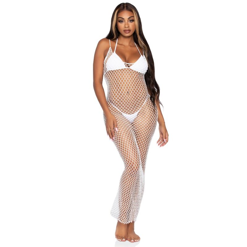 Leg Avenue Twist Net Maxi Dress - White, One Size