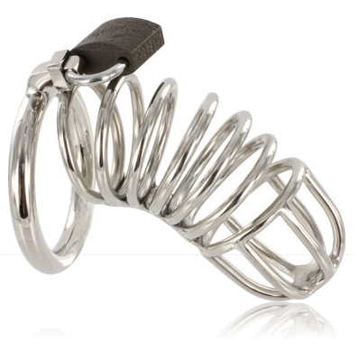 Metal Hard - Spiral Male Chastity Device S/Steel, Distance Between Cage and Ring 8mm, Entry Diameter 35mm, Internal Length 85mm, Available Ring 40mm/45mm/50mm