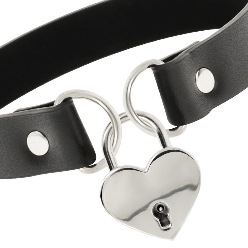 Coquette Accessories - Vegan Leather Chain With Heart Accessory With Key, Length 40cm, Height 2cm