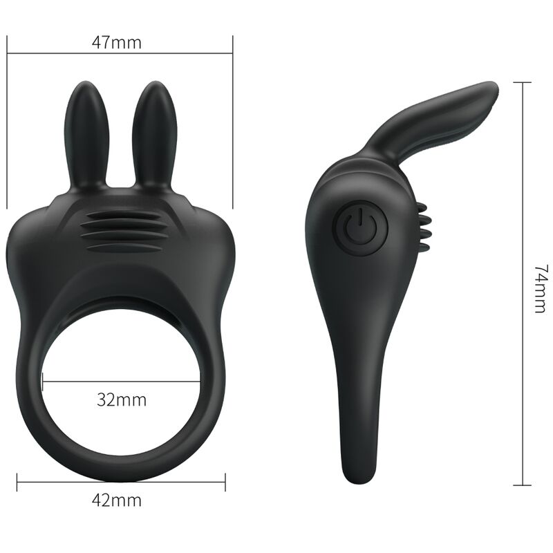 Pretty Love - Davion Davion Rabbit Vibrator Ring with Clitoris Stimulation Function, Black