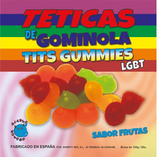 Diablo Goloso-  Fruit Flavor Glitter  Tits Gummy Box 6 Colori  Lgbt Made Is Spain /En/Pt/En/En/En/Fr/It/